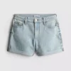 Denimshort met middelhoge taille en omgeslagen zoom
