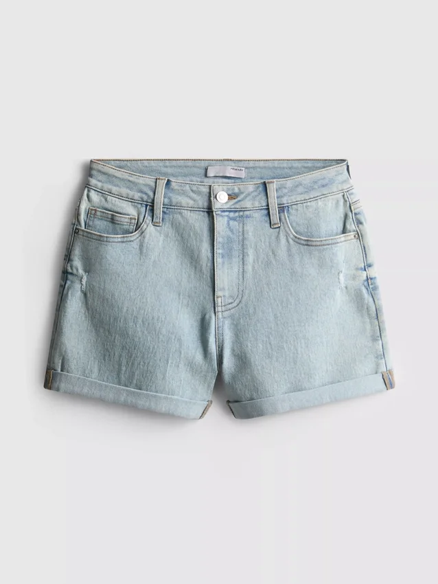 Denimshort met middelhoge taille en omgeslagen zoom