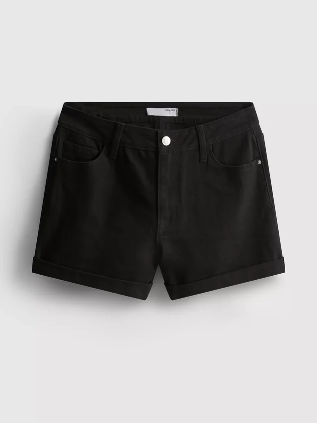 Denimshort met middelhoge taille en omgeslagen zoom