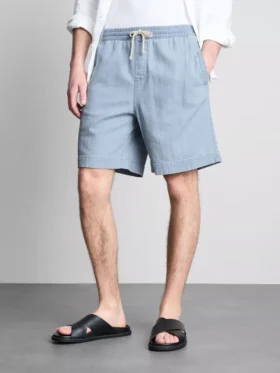 Denimshort met trekkoord en structuur