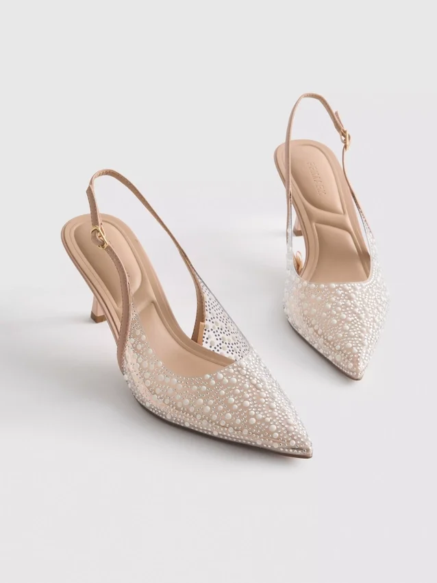 Diamanta slingback-hakken met imitatieparels