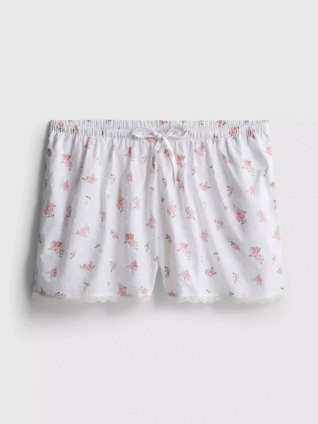 Dobby katoenen pyjama-short met bloemenprint