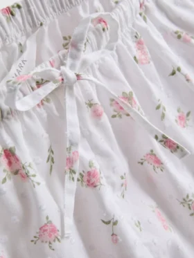 Dobby katoenen pyjama-short met bloemenprint