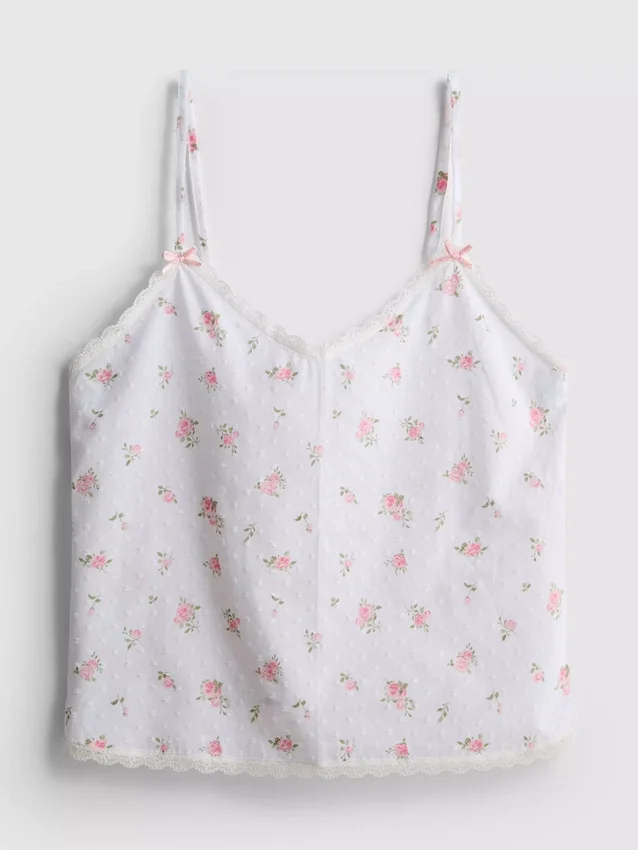 Dobby katoenen pyjama-topje met bloemenprint