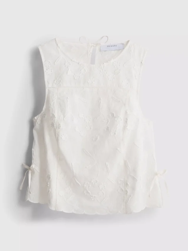 Geborduurde bloemen-tanktop met strik