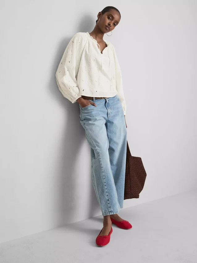 Geborduurde blouse met ballonmouwen