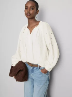 Geborduurde blouse met ballonmouwen