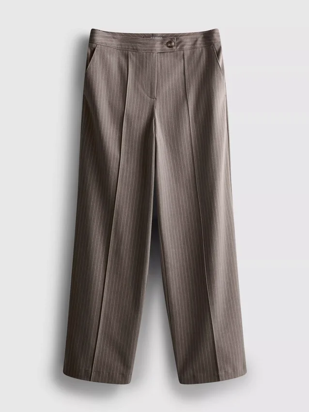 Geborstelde broek met brede pijpen en krijtstreep