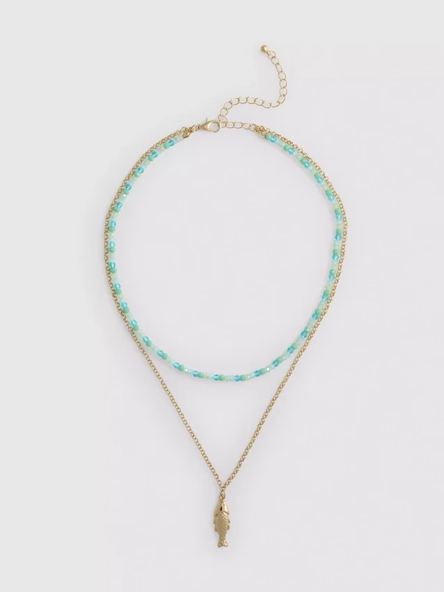 Gelaagde kralenketting in de vorm van een vis