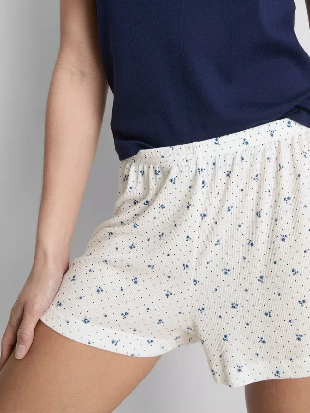 Geribde jersey pyjama shorts
