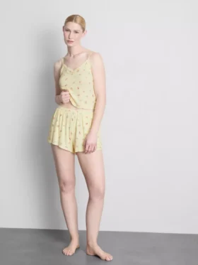 Geribde pyjama-short met bloemenprint