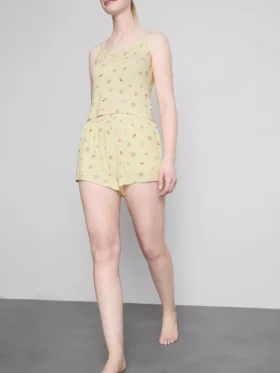 Geribde pyjama-short met bloemenprint