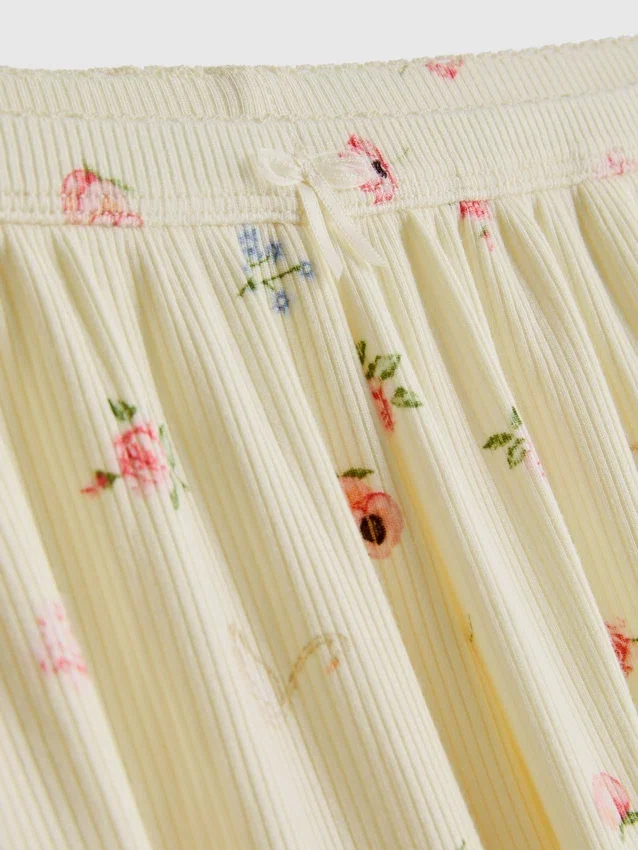 Geribde pyjama-short met bloemenprint