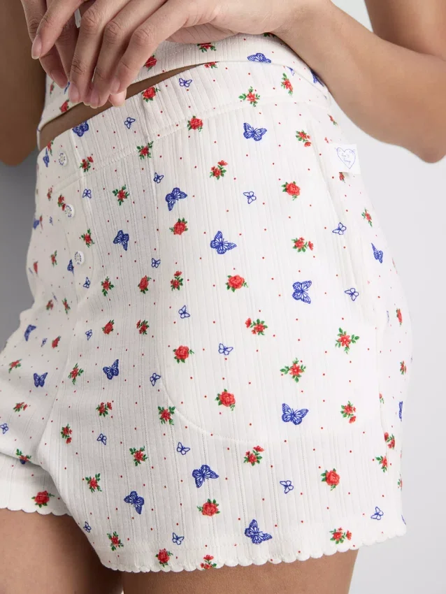 Geribde pyjama-short met vlinderprint