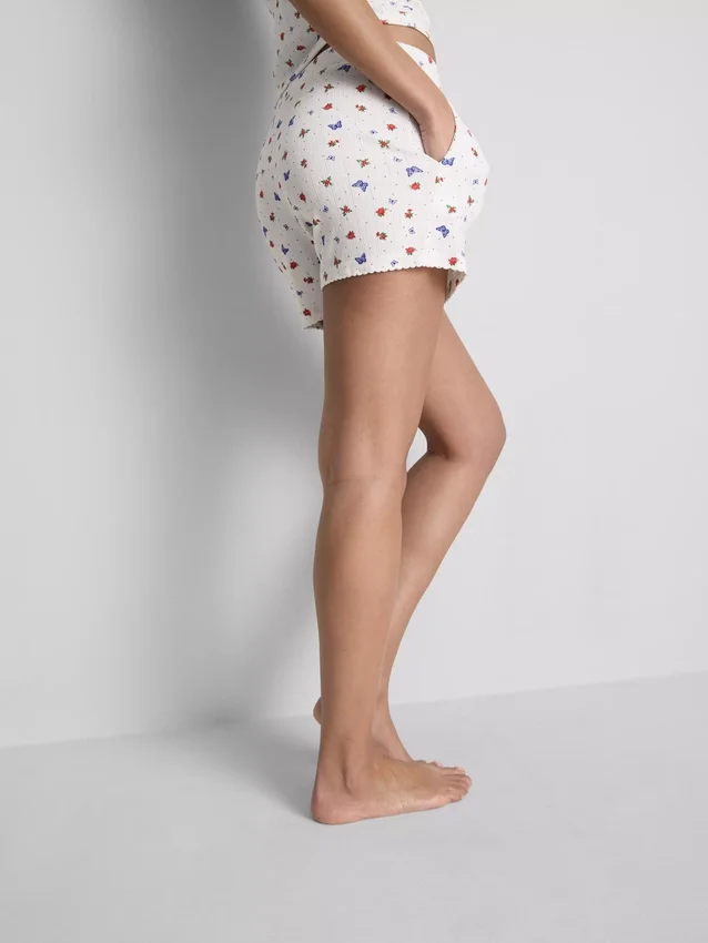 Geribde pyjama-short met vlinderprint