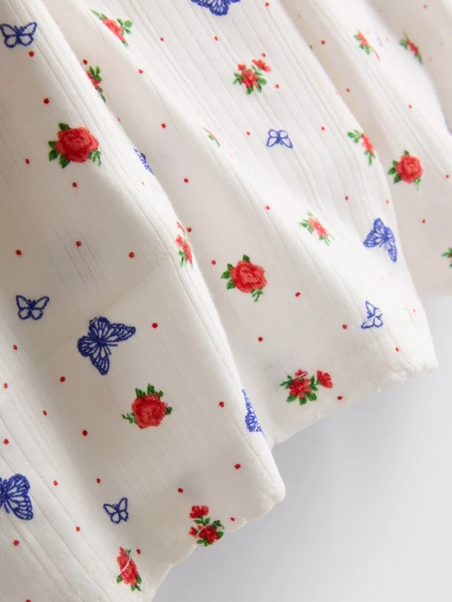 Geribde pyjama-short met vlinderprint