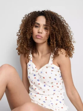 Geribde pyjama-top met vlindermotief