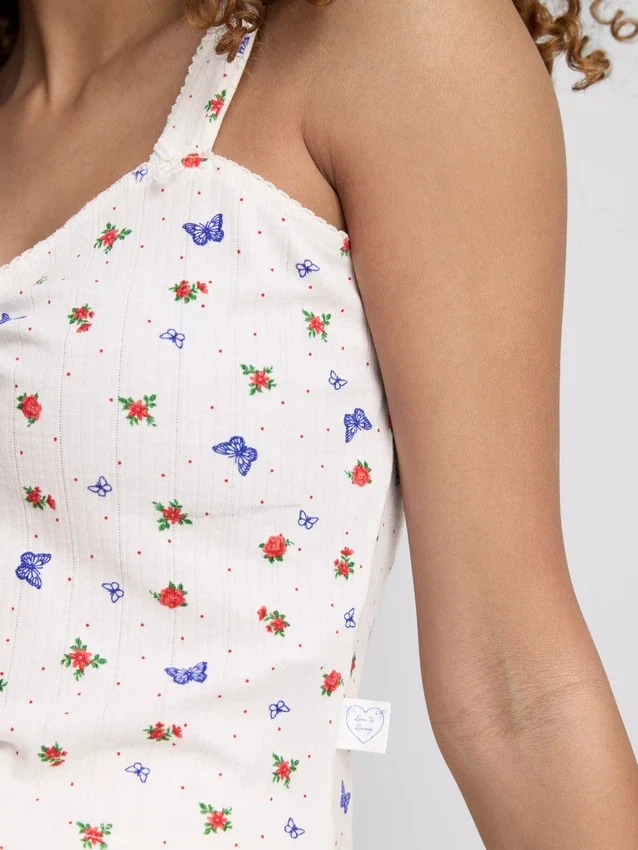 Geribde pyjama-top met vlindermotief