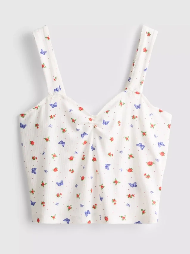 Geribde pyjama-top met vlindermotief