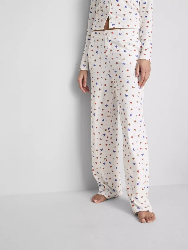 Geribde pyjamabroek met vlinderprint