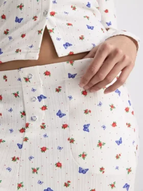 Geribde pyjamabroek met vlinderprint