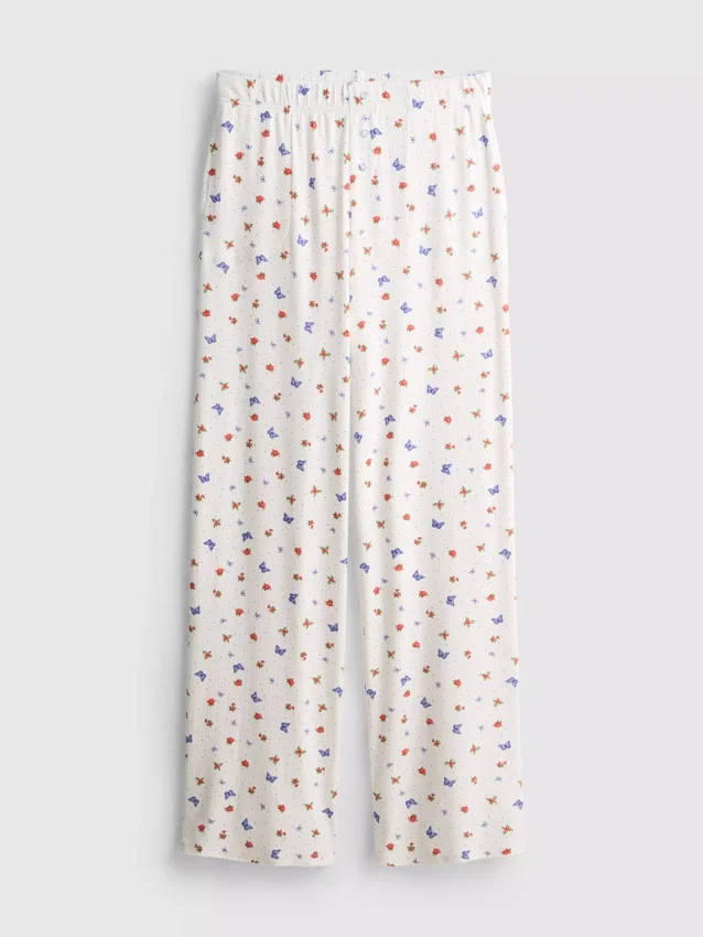 Geribde pyjamabroek met vlinderprint