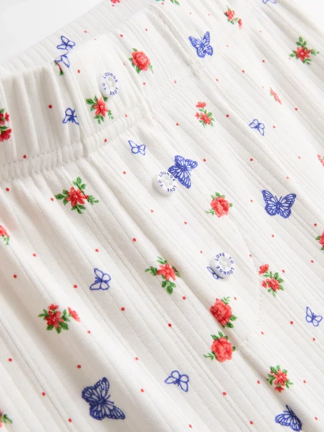 Geribde pyjamabroek met vlinderprint