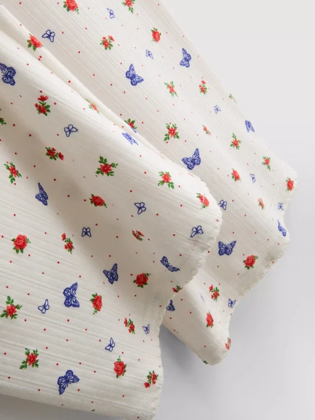 Geribde pyjamabroek met vlinderprint