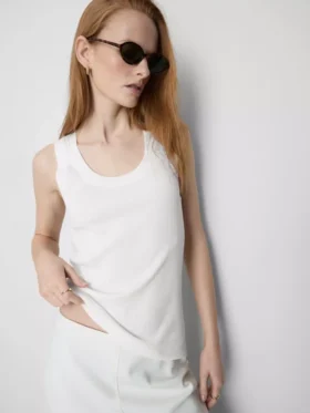 Geribde tanktop van katoenmix