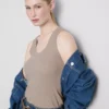 Geribde tanktop van katoenmix