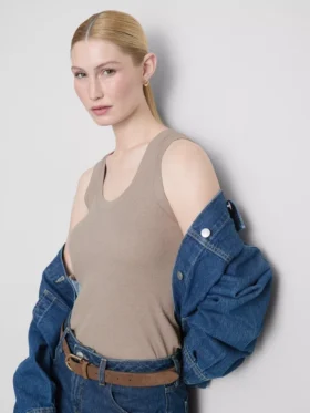 Geribde tanktop van katoenmix