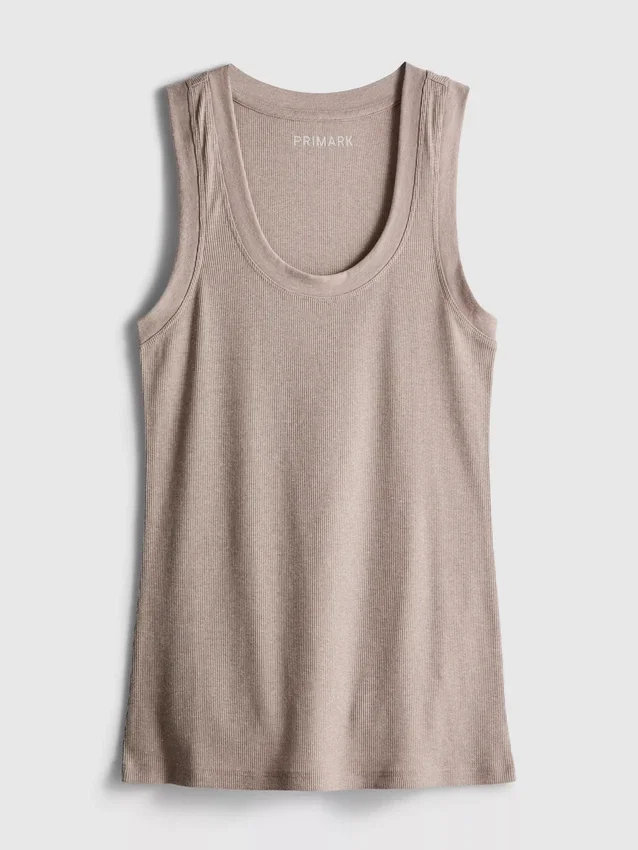 Geribde tanktop van katoenmix