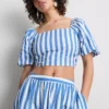 Gestreepte bardot-top met pofmouwen