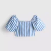 Gestreepte bardot-top met pofmouwen
