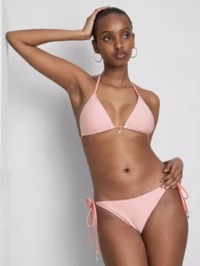 Gestreepte driehoekige bikinitop met zeesterrenprint