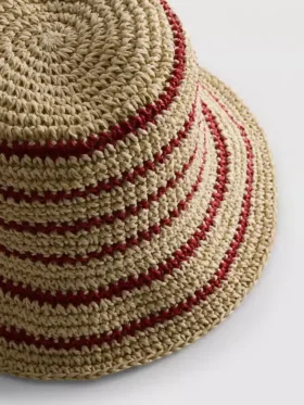 Gestreepte geweven buckethoed