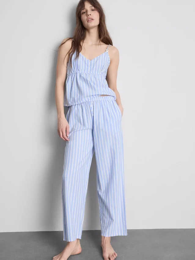 Gestreepte katoenen Oxford-pyjamabroek