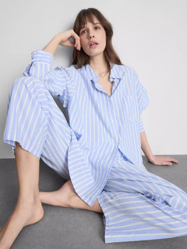 Gestreepte katoenen pyjama-overhemd in oxford-stijl
