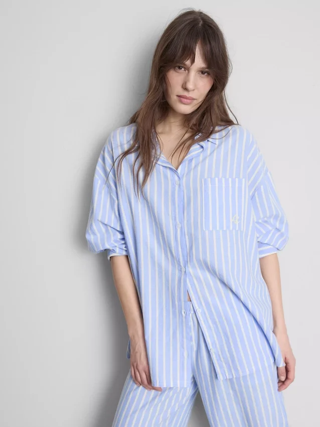 Gestreepte katoenen pyjama-overhemd in oxford-stijl