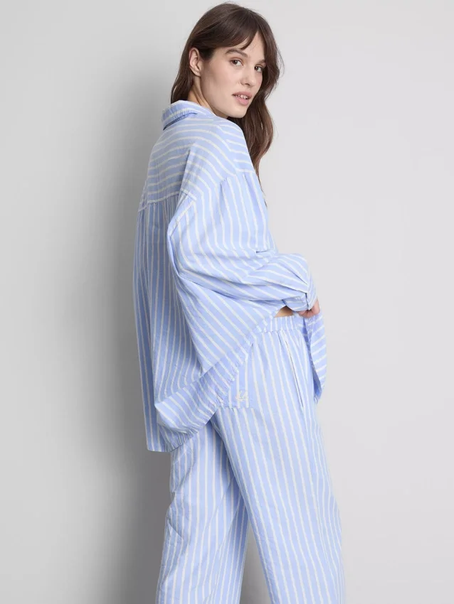 Gestreepte katoenen pyjama-overhemd in oxford-stijl