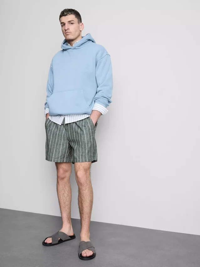 Gestreepte korte Shorts van linnenmix