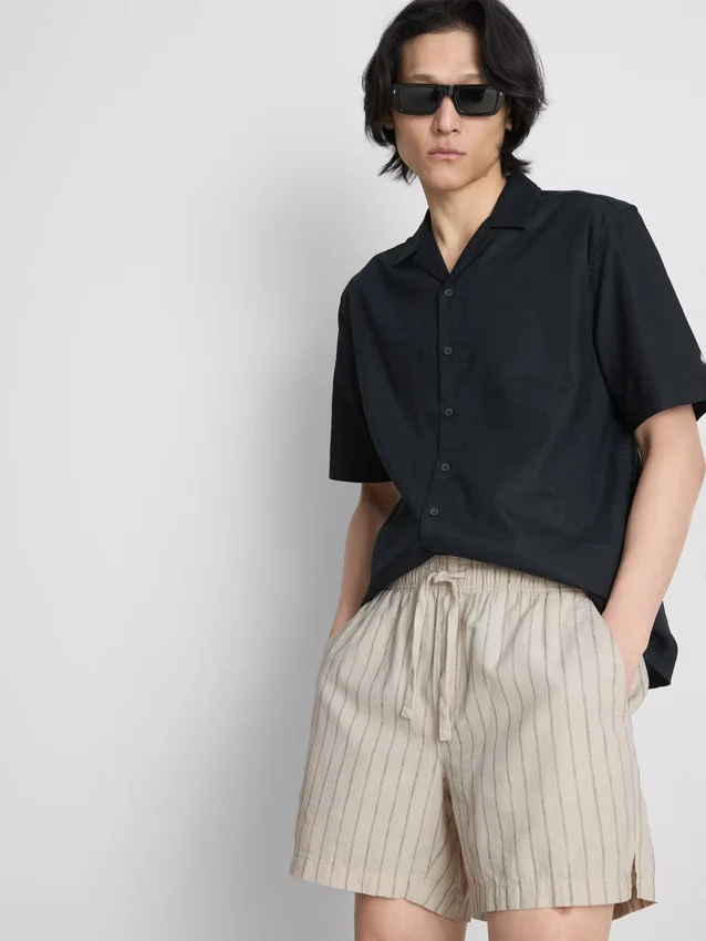 Gestreepte korte Shorts van linnenmix