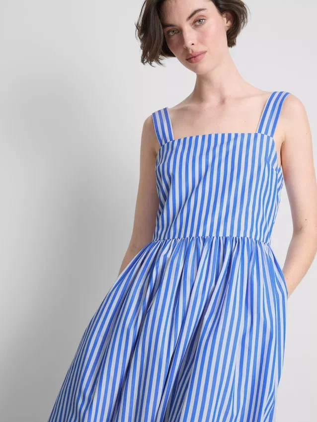 Gestreepte maxi-jurk met borduursels