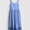 Gestreepte maxi-jurk met borduursels