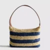 Gestreepte raffia-schoudertas