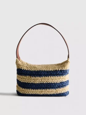 Gestreepte raffia-schoudertas