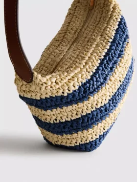 Gestreepte raffia-schoudertas