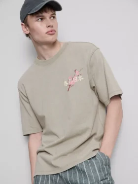 Gewassen T-shirt met Japanse print