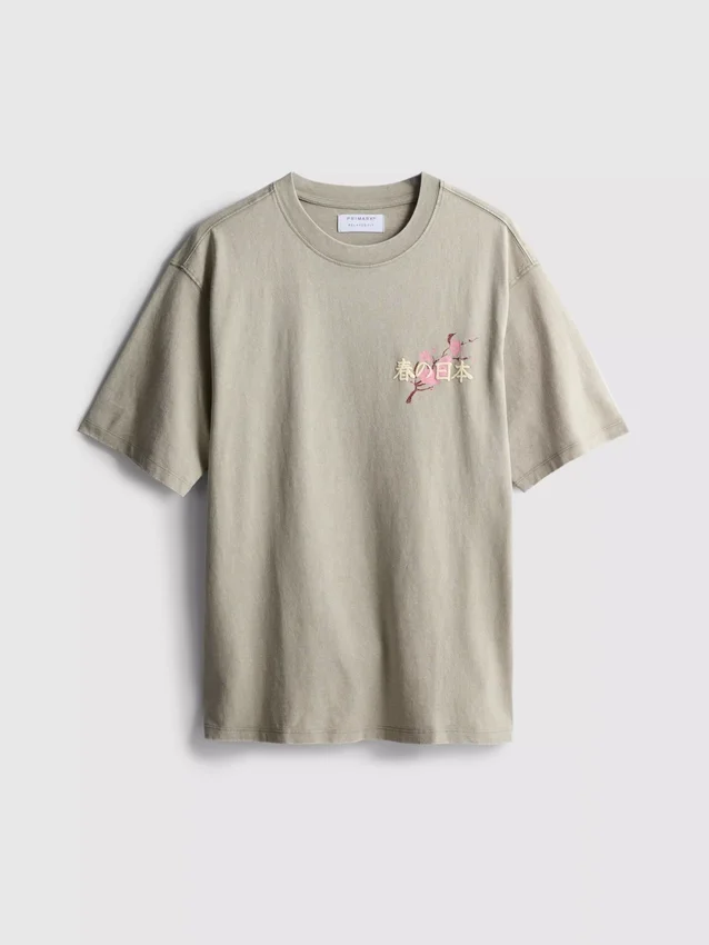Gewassen T-shirt met Japanse print