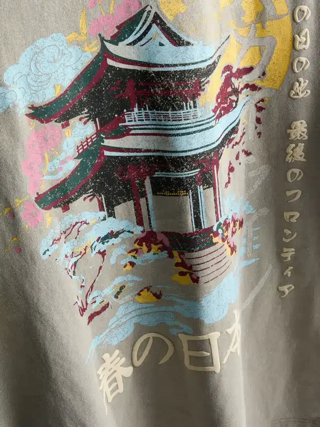 Gewassen T-shirt met Japanse print